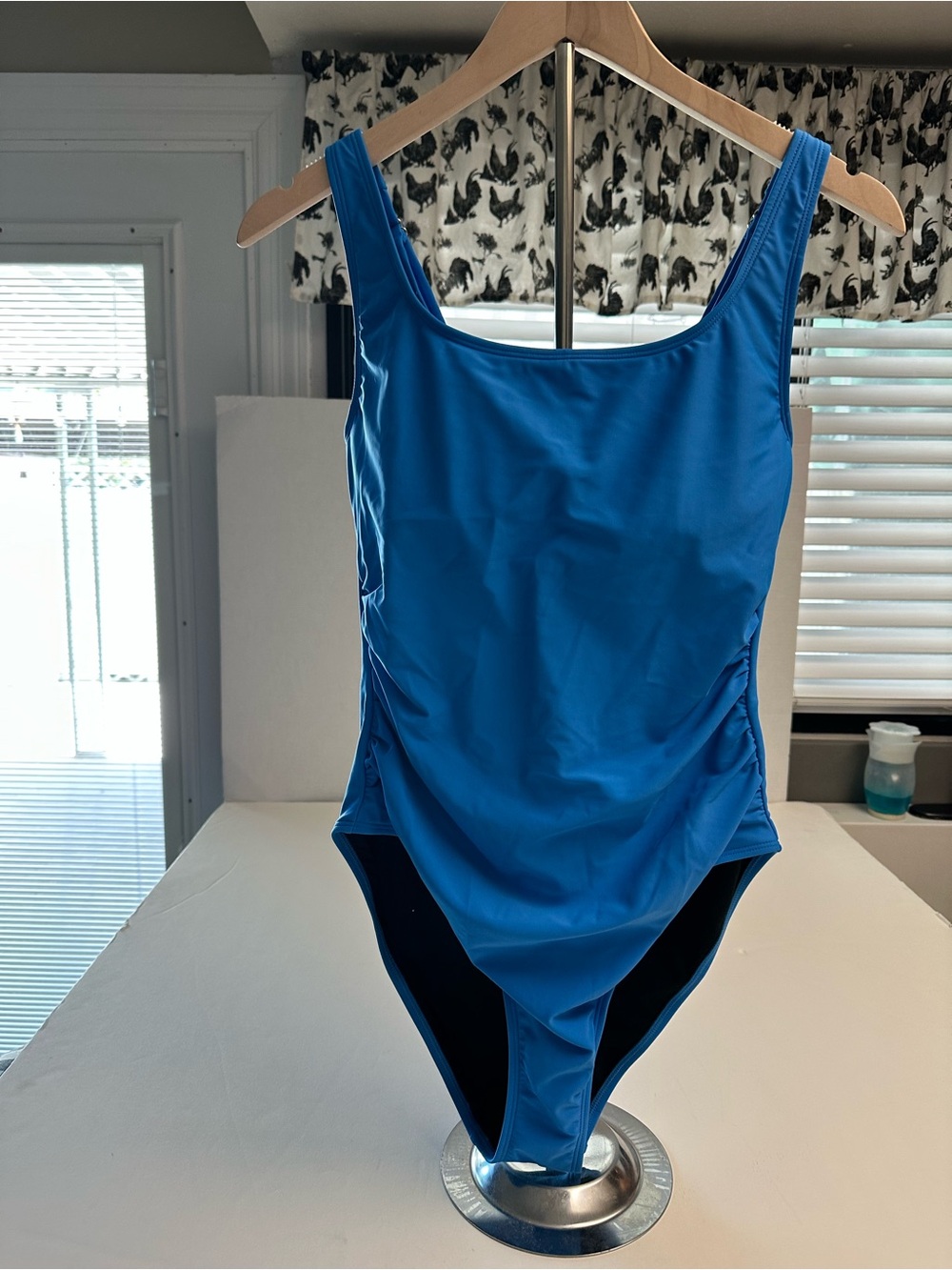 Firpearl One Piece Swimsuit Blue Ruched Tummy Control Adjustable Straps Size 10